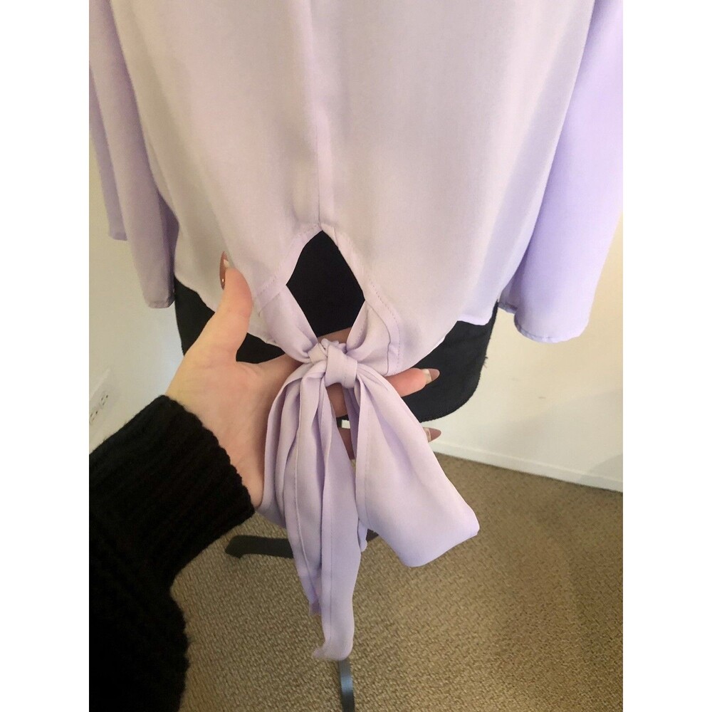 Shein Purple 3/4 Bell Sleeve Tie Crop Blouse Size Large NEW - Picture 3 of 5